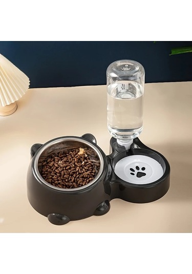 Hightower Gri Otomatik Kedi Köpek Mama Ve Su Kabı Paslanmaz Çelik Kaymaz Tasarım