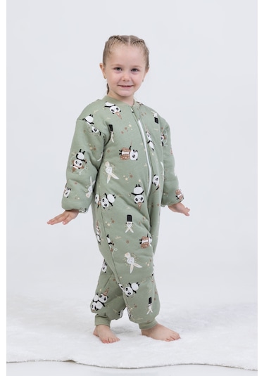 Kız Erkek Çocuk Kalın Elyaf Dolgulu 2.5 Tog Desenli Uyku Tulumu-yeşil Yeşil