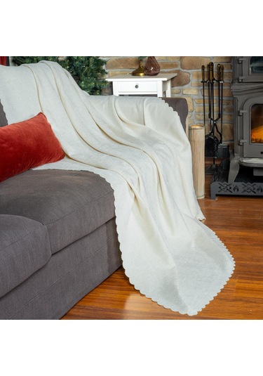 Jakarlı Şönil Koltuk Örtüsü Kanepe Örtüsü Koltuk Şalı 110x175 2 Ad. Kaymaz Ekru Ekru