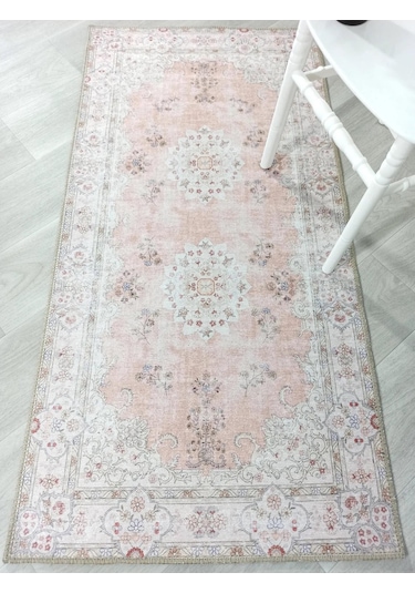 Bej Ve Gül Kurusu Eskitme Desenli Vintage Halı - H0061ou Pudra