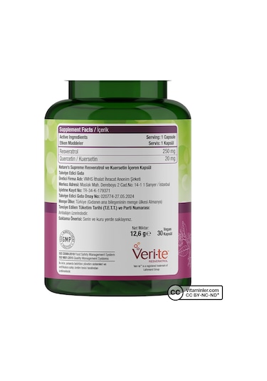 Natures Supreme Resveratrol + Quercetin 30 Kapsül Aromasız