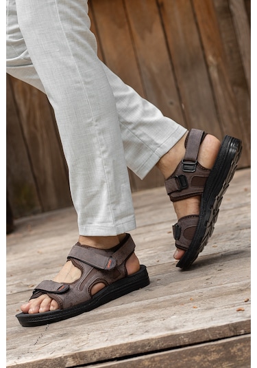 D2026 Günlük Ortopedik Confort Erkek Sandalet Kahverengi