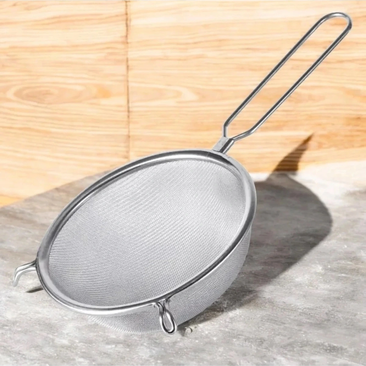 Paslanmaz Çelik İnce Örgü 14 Cm Süzgeç Kulaklı Uzun Saplı Mutfak Süzgeci Tel Elek 29cm Gümüş