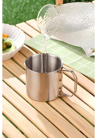 Çelik Katlanır Kulp Kahve Kamp Bardağı Fincanı cin573-4 4 Adet 330 ML