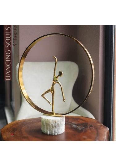 Zarif Altın Soyut Dans Eden Figür Heykeli Mermer Taban Üzerinde