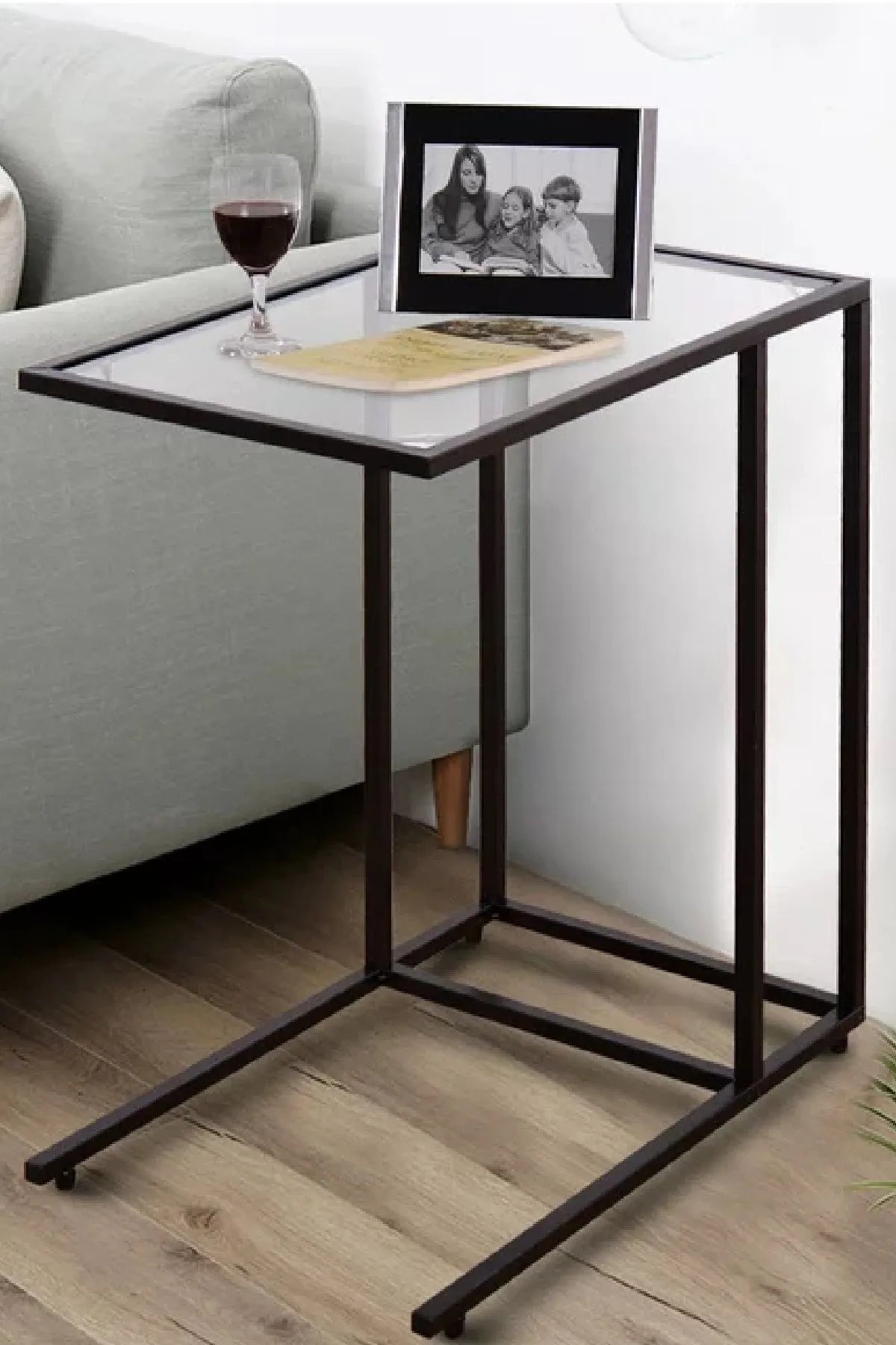 Şeffaf Temperli Cam C Sehpa Koltuk Sehpası Siyah-şeffaf