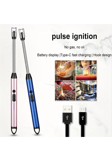 Elmpaly Usb Şarj Edilebilir Ark Çakmak Kırmızı Altın Renk Mum Barbekü Kamp İçin Kompakt Mutfak Aleti 170mah Uzun Ömürlü Pil Hızlı Ateşleme Altın