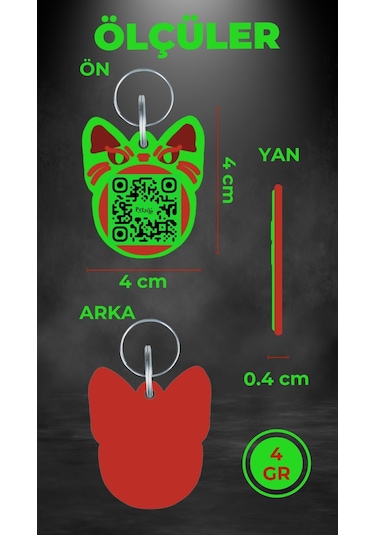 Petjoo 1.Bastet Kırmızı-Yeşil Qr'lı Kedi Künyesi