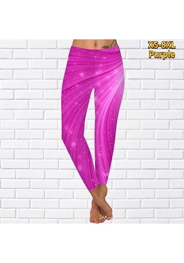 Mor Bayan Beyaz Nokta Baskılar Streç Yoga Tayt Spor Koşu Spor Salonu Spor Aktif Pantolon Mor