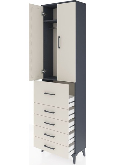 Arges Dolap 2 Raflı 5 Çekmeceli 2 Kapaklı 60x30x221 Antrasit-... Antrasit