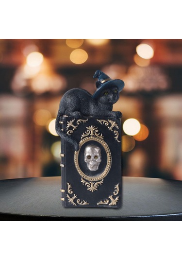 Homyl Kitaplık, Şömine Ve Masa Üstü Için Cadı Kedi Heykeli 11cmx6,5cmx21,8cm