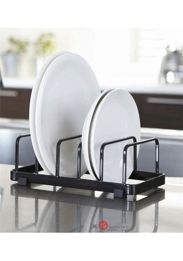 Pazly İskandinav Tarzı Siyah Kase Tabak Rafı - Çok Fonksiyonlu Kesme Tahtası Depolama Siyah