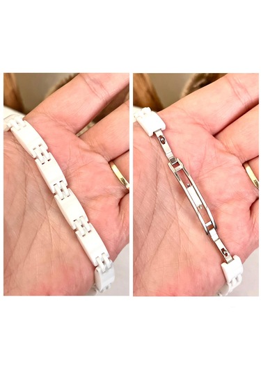 1. Sınıf Çelik Ve Seramik Mixli Beyaz Erkek Bileklik 23 Cm