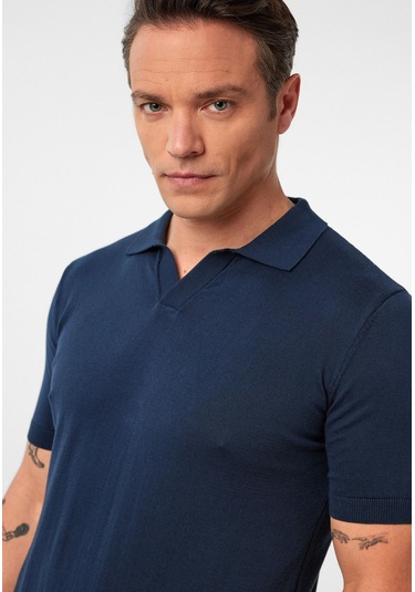 Gerhard Erkek Regular Fit Triko Polo Yaka T-shirt Açık Lacivert