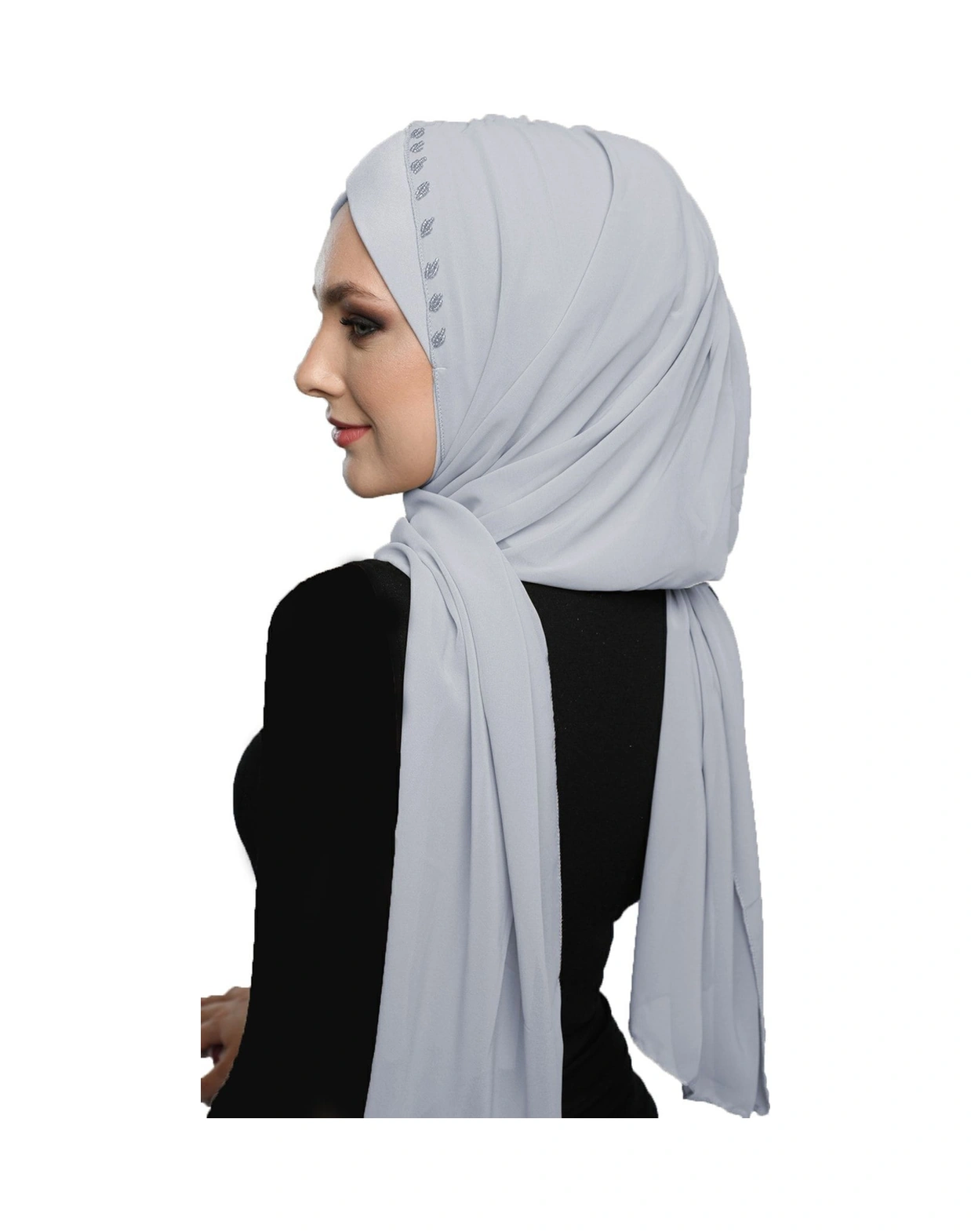 Şallı Takmatik Taşlı Açık Gri Hazır Türban Tesettür Bone Namaz Örtüsü Açık Gri