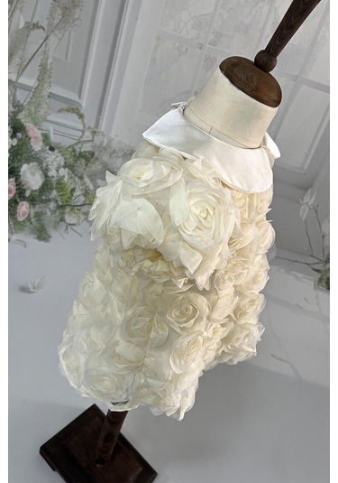 Güllü Kız Çocuk Bebek Bebe Yaka Ekru Abiye Mevlüt Elbise 001