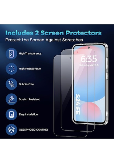 Samsung Galaxy Uyumlu S24 Fe Kılıf Şeffaf Silikon + Ekran Koruyucu Cam