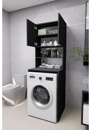 Verani Çamaşır Makinesi Dolabı Banyo Kiler Çift Kapaklı Arkal... Antrasit