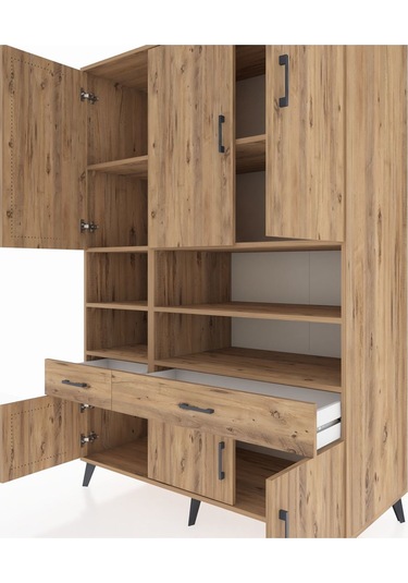 Kronos Dolap 8 Raflı 2 Çekmeceli 6 Kapaklı 132x59x195 Çam-çam/çam Atlas Çam/atlas Çam