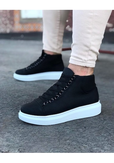 Wagoon Wg032 Siyah Bağcıklı Sneakers Yarım Bilek Bot Siyah
