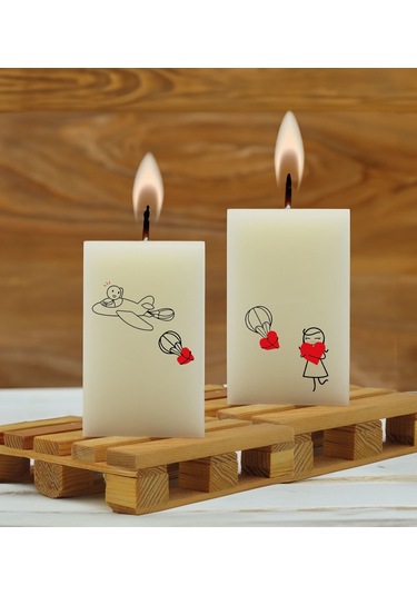 Bk Gift Sevgili Tasarımlı 2 Li Dtf Dikdörtgen Blok Mum Seti-1, Sevgiliye Hediye, Doğum Günü Hediyesi, Ev Hediyesi