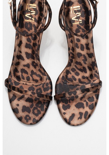 Jasmin Siyah Sarı Desenli Tek Bantlı Kadın Topuklu Ayakkabı Leopar