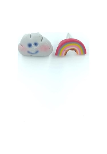 Tedz Collection Bulut Ve Gökkuşağı Pin Küpe Çok Renkli