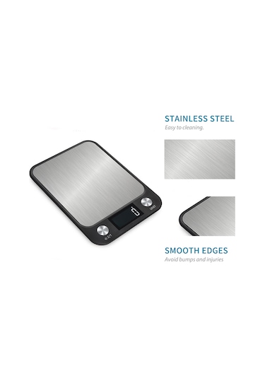 Kosona Siyah Dijital Mutfak Terazi, 5kg/1g Hassasiyet, Çeşitli Birimler G, Oz, Kg, Ml , Tare Fonksiyonu, Lcd Ekran, Enerji Tasarruflu Diğer