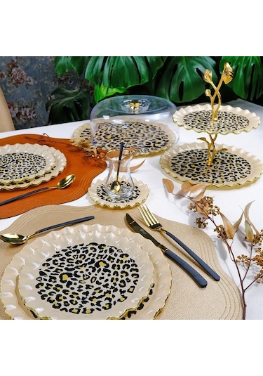Glore Leopar Wavy Altın Yaldızlı Cam Kurabiyelik 26098