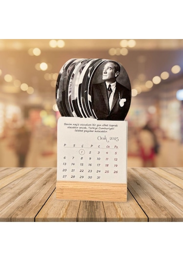 2026 Atatürk Takvimi Ahşap Ayaklı Atatürk Temalı Mini Özel Tasarım Takvim, Atatürk 2026 Takvim