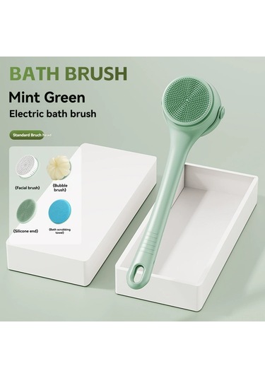 Tenfowee 15w Akıllı Banyo Fırçası, Type-c Şarjlı Vücut Temizleme Aleti, 360 Çift Yönlü Döner, Ipx7 Su Geçirmez, 3 Vites, 6 Değiştirilebilir Fırça Ucu, Uzun Saplı Ev Kullanıma Uygun Yeşil