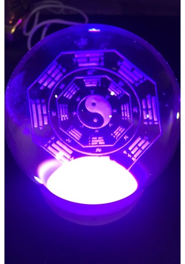 3d Led Işık Cam Küre Çok Renk Gece Lambası Yin Yan 8 Cm Mega Boy Çok Renkli