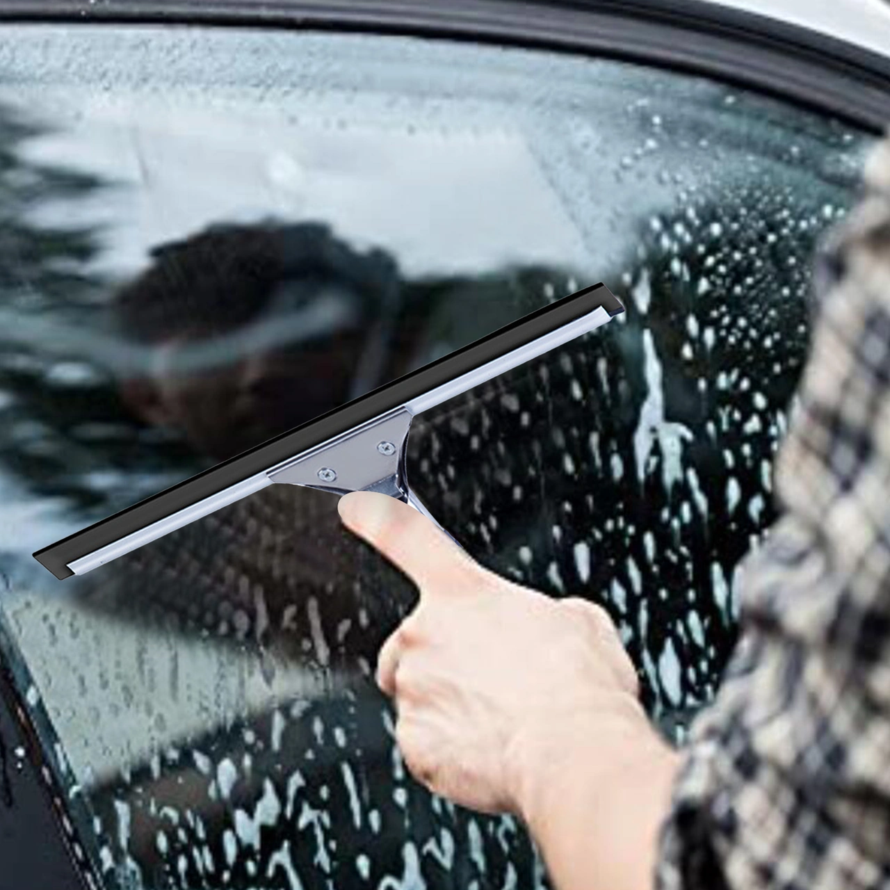 Yunboo Stainless Steel Cam Sılama Silicone Bladesli, Yüksek Yere Ulaşabilen, Pencereler Ve Duş Kapıları İçin Dayanıklı Cam Temizleyici Diğer