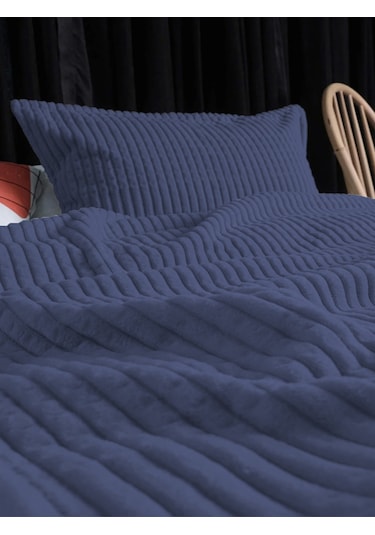 Merinos Modern Line 2 Parça Tek Kişilik Battaniye Seti - Lacivert Lacivert