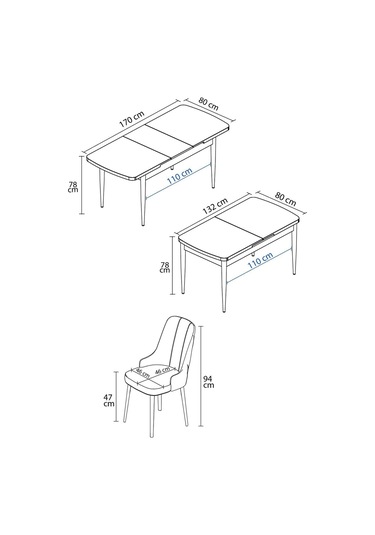 Mabel Siyah Mermer Desen 80x132 Açılabilir Yemek Odası Takımı 6 Adet Sandalye Cappucino