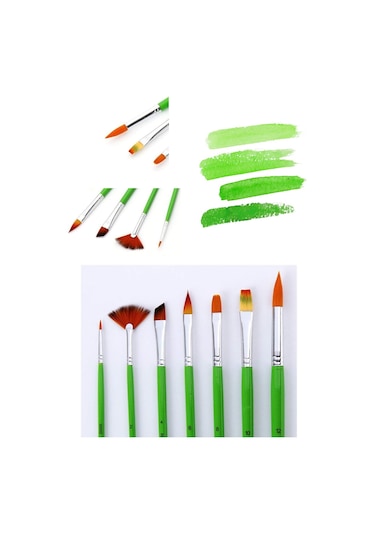 Hannah Bomeijia Yeşil 7 Parça Akrilik Suluboya Yağlıboya Fırça Seti