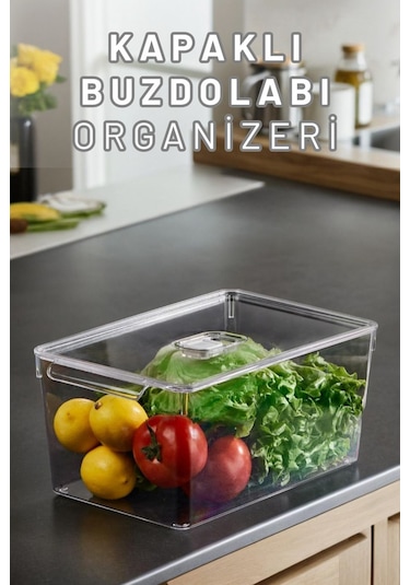 Buzdolabı Dolapiçi Düzenleyici Organizer Kapaklı Tekli Maxi Şeffaf