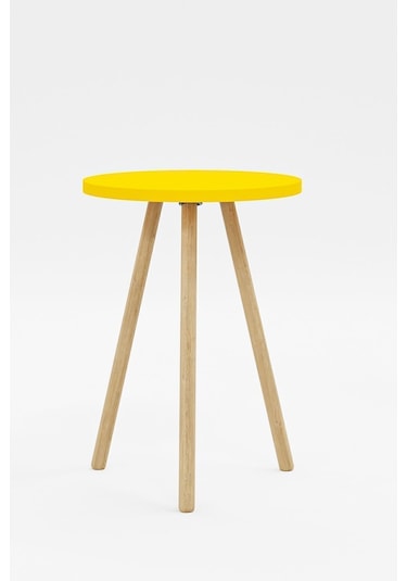 İntergo Yuvarlak Ahşap Ayaklı Tekli Zigon Yan Sehpa Sarı