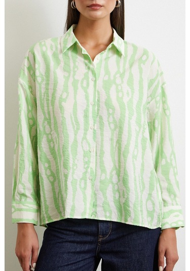 Zebra Desen Modal Gömlek Yeşil Yeşil