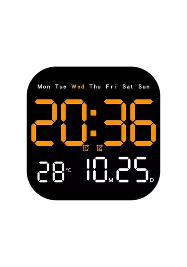 Novahub Büyük Ekranlı Dijital Duvar Saati - Uzaktan Kumandalı, Gece Işığı, Haftanın Günü Ve Sıcaklık Göstergeli Turuncu Bej Bej