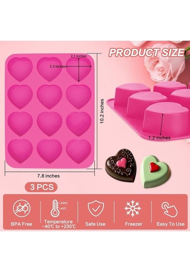 Besthome1 3'lü Kalp Şekilli Silikon Pişirme Kalıbı - Kolay Çıkarma, Fırın/buzdolabı Uyumlu Çok Renkli