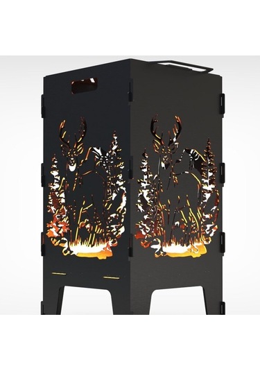 Portatif Ateş Çukuru Ve Mangal Herbir Tarafı Geyik Desenli Izgara