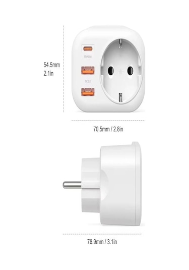 Ac-115 2500w 3.4a 2usb 1type-c 1soket Akım Korumalı Şarj Adaptörü Priz Çoğaltıcı 2 M