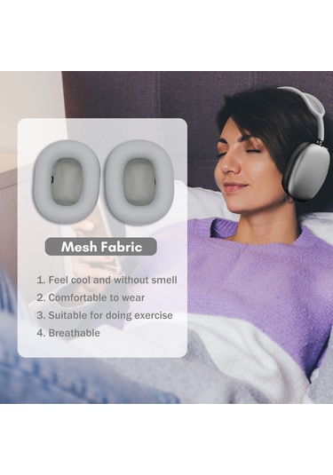 Yaozixa Kulaklık Minderi Kumaşlı,  Kulaküstü Kulaklıklara Uyumlu, Gürültü Engelleme, Siyah Gri, 2 Adet Paket Koyu Gri