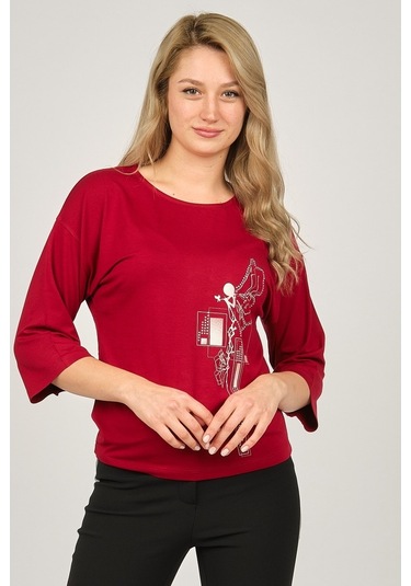 Sistas Kadın Desenli Bluz 6690208 Bordo-Bordo