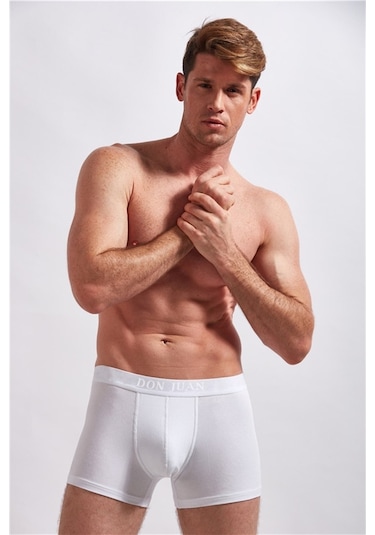 Josejuan 3'Lü Erkek Boxer Koton Likralı Bel Yazılı Lastik 1011-3'Lü Beyaz