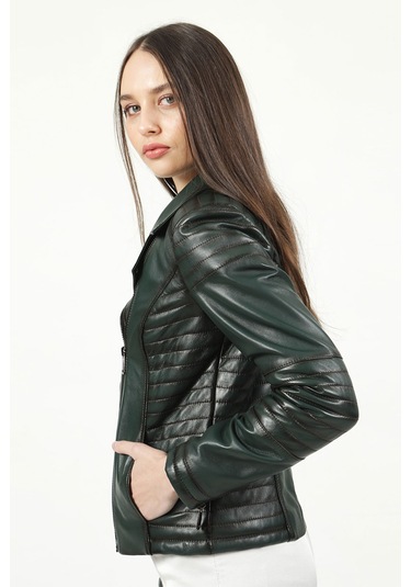 Dericlub Yb-2164 Gerçek Deri Kadın Mont Yeşil