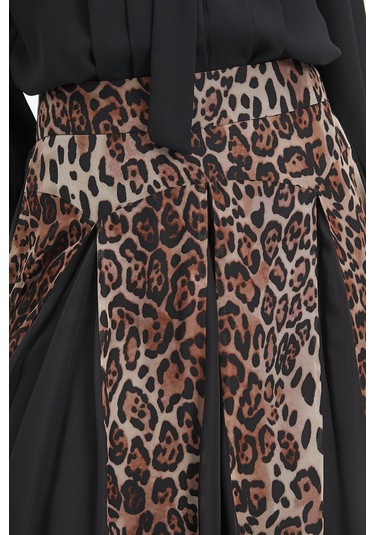 Kadın Leopar Desenli Şifon Etek - Katmanlı, Hafif Ve Zarif Tasarım - Günlük Ve Özel Davet Kullanımı İçin Etek CAMEL