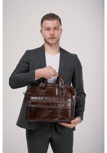 Ççs 71474 Hakiki Deri Evrak Çantası Kahve