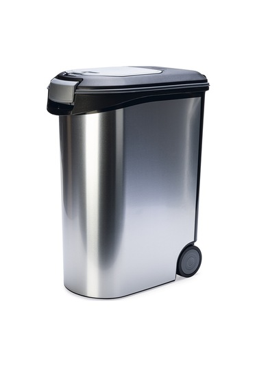 Beeztees Mama Saklama Kabı, Plastik, Tekerlekli, Özel Kapaklı, Dışı Metal Görünümlü 54l